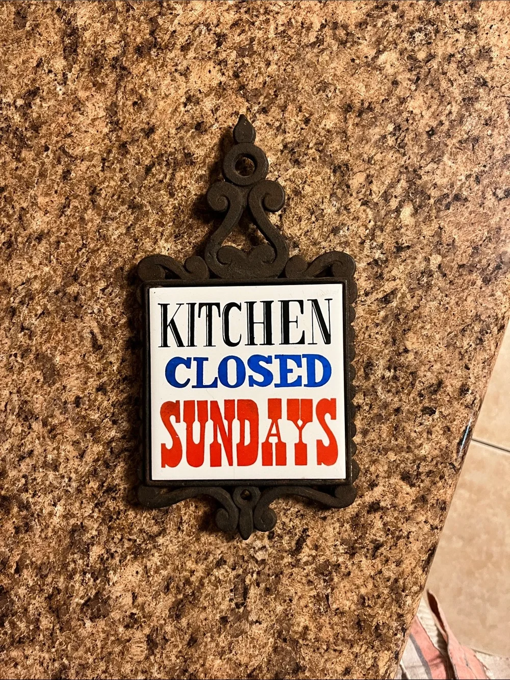 Kitchen Closed Sundays cast iron trivet